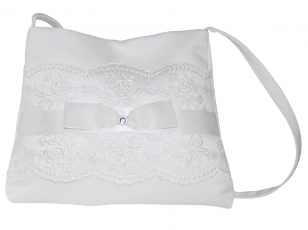 HBH Brautmoden Brauthandtasche aus Satin mit einer Schleife und Spitze verziert