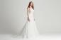 Preview: Perlenbesetztes Fit-and-Flare-Kleid mit gerade-Ausschnitt aus Organza Ivory
