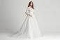 Preview: Langärmeliges Kleid in A-Linie aus Vintage-Spitze mit tiefem V-Ausschnitt Ivory