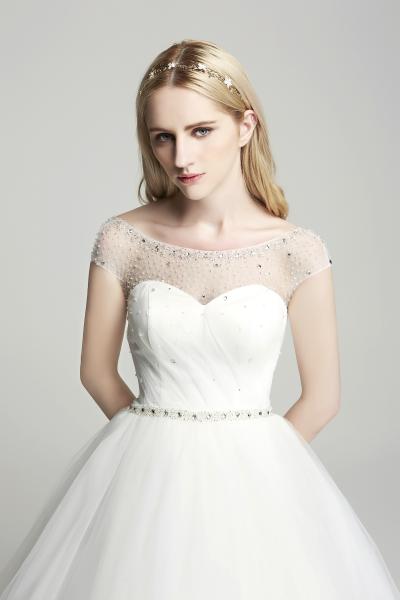 Luxus Brautkleider Prinzessin Mit Glitzer U-Boot Ausschnitt