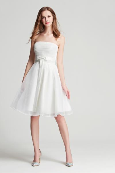 Kurzkleid aus Satin/Organza in A-Linie mit geradeausschnitt  Schlicht Standesamt