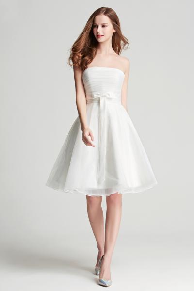 Kurzkleid aus Satin/Organza in A-Linie mit geradeausschnitt  Schlicht Standesamt