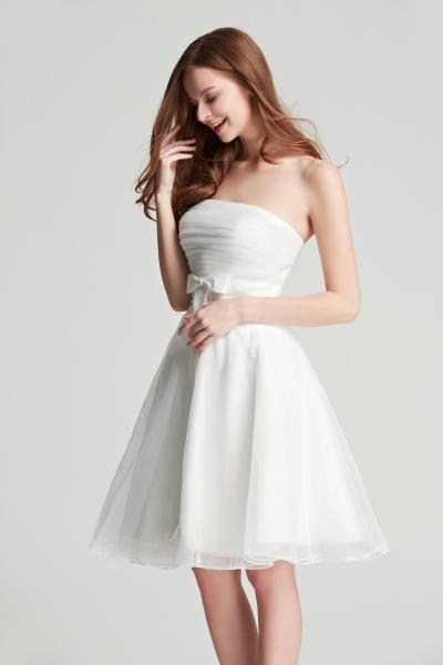Kurzkleid aus Satin/Organza in A-Linie mit geradeausschnitt  Schlicht Standesamt