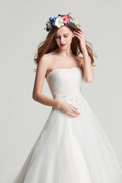 Trägerloses Kleid in A-Linie aus Satin/Organza Klassisch Romantik Ivory TOP Seller