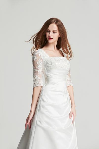 3/4 Ärmeln-Kleid in A-Linie aus Satin mit eckigem Ausschnitt Ivory