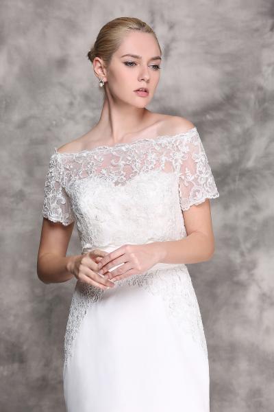Kleid aus Chiffon mit Illusion-Sabrina-Ausschnitt und Cap-Ärmeln Ivory