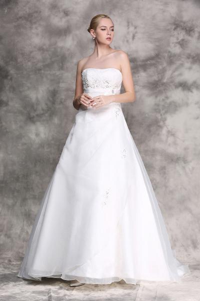 A-Linien-Kleid mit plissiertem geradem Ausschnitt aus Organza Ivory Gr.36-58