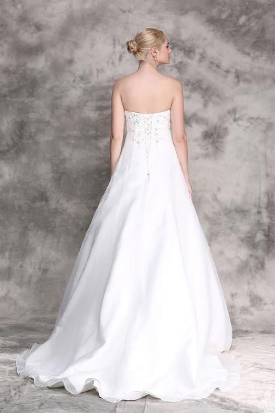 A-Linien-Kleid mit plissiertem geradem Ausschnitt aus Organza Ivory Gr.36-58