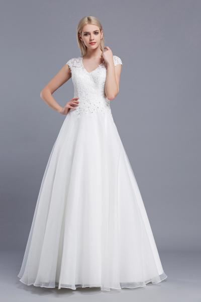 A-Linien-Kleid aus Organza mit perlenbesetztem Mieder und V-Ausschnitt