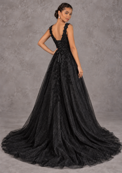 Schwarzes Braut- und Abendkleid mit Glitzertüll und Rückenschnürung