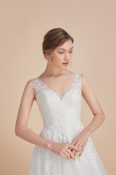 Paillettenbesetztes A-Linien-Kleid aus Tüll mit  Spitzenapplikationen Ivory Gr.36-50
