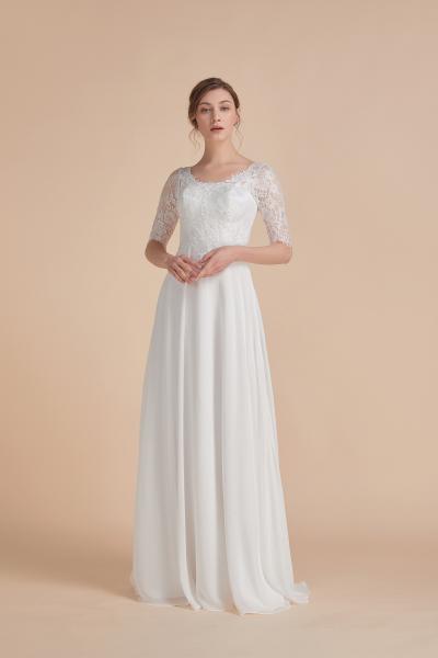 Ein fabelhaftes Vintage-Brautkleid mit 3/4 Ärmeln ohne Schleppe Ivory