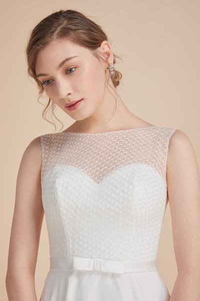 Ärmelloses Brautkleid kurz zum Binden aus Vintage-Spitze Ivory