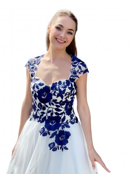 Kurzes Brautkleid in Ivory/Blau Standesamt