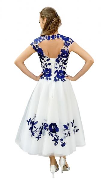 Kurzes Brautkleid in Ivory/Blau Standesamt