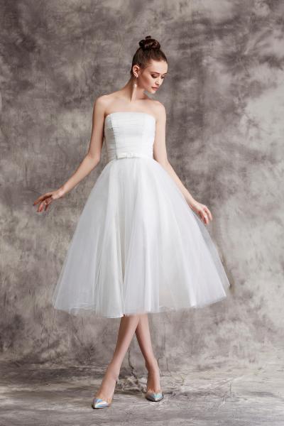 Kurzkleid aus Tüll in A-Linie mit geradeausschnitt Schlicht Standesamt