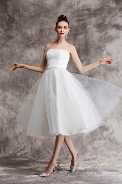 Kurzkleid aus Tüll in A-Linie mit geradeausschnitt Schlicht Standesamt