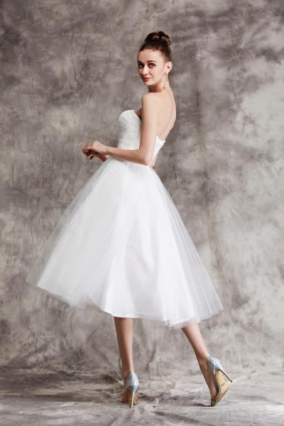 Kurzkleid aus Tüll in A-Linie mit geradeausschnitt Schlicht Standesamt