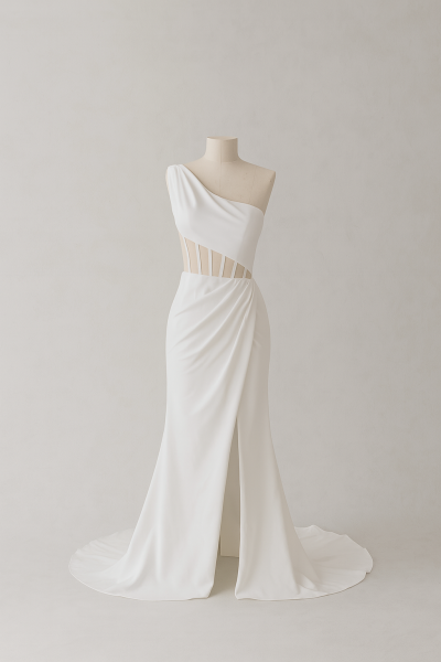 Ein dezenter Rundhalsausschnitt aus französischem Crêpe WILCOX