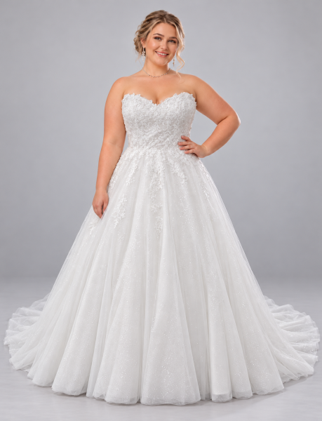 Curvy-Prinzessinnen-Brautkleid mit Glitzertüll und Spitzenärmeln bis Gr.56