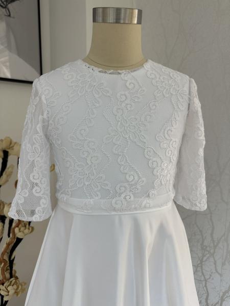 Langes Kommunionkleid mit kurzen Ärmeln T2303