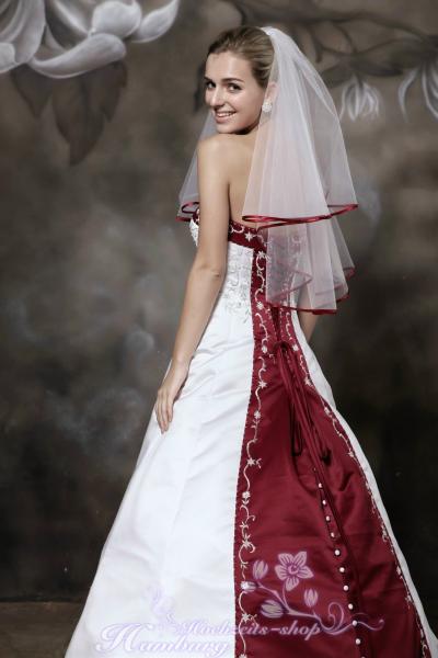 Glamour Satin A-Linie Kathedrale-Schleppe Brautkleid Weiß/Bordeaux