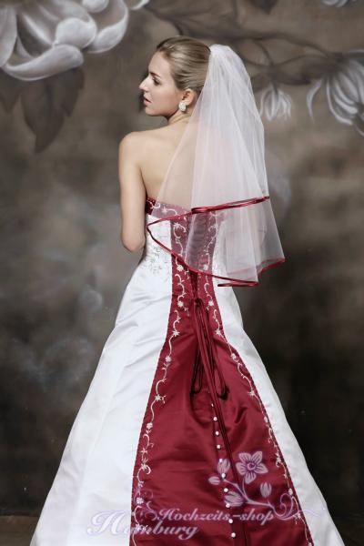 Glamour Satin A-Linie Kathedrale-Schleppe Brautkleid Weiß/Bordeaux