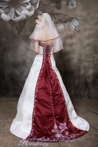 Glamour Satin A-Linie Kathedrale-Schleppe Brautkleid Weiß/Bordeaux