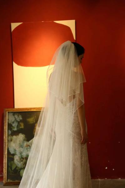 Brautschleier soft Tüll 90/300cm Ivory S143