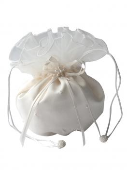 Weiss HBH Brautmoden Brauttasche aus Satin mit Perlenkette bestickt,Farbe:Ivory 