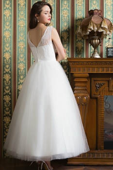 Knöchellang Vintage-Brautkleid im 50ies Schnitt mit schwingendem Rock