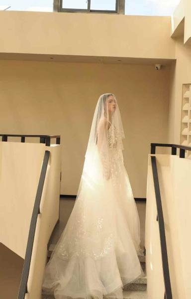 Brautkleid mit 3D Blätter Spitze 53001