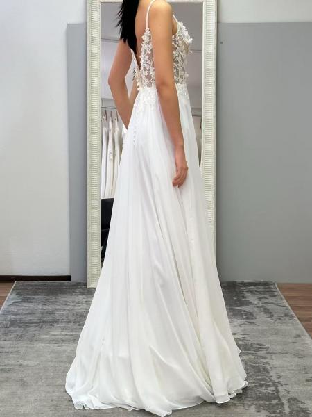 A-Linien-Brautkleid aus Chiffon mit perlenbesetztem Oberteil ivory/Haut