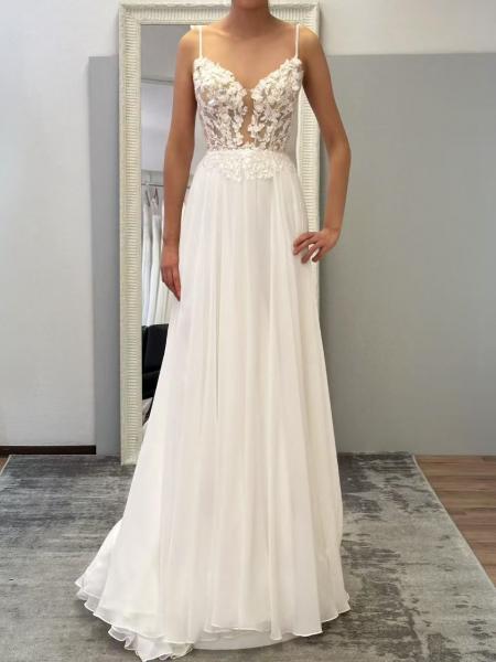 A-Linien-Brautkleid aus Chiffon mit perlenbesetztem Oberteil ivory/Haut