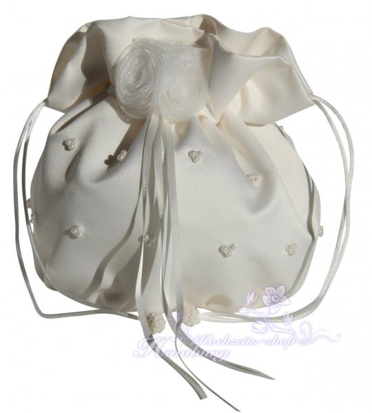 Weiss,Schwarz HBH Brautmoden Brauthandtasche aus Satin mit Perlen,Farbe Ivory 